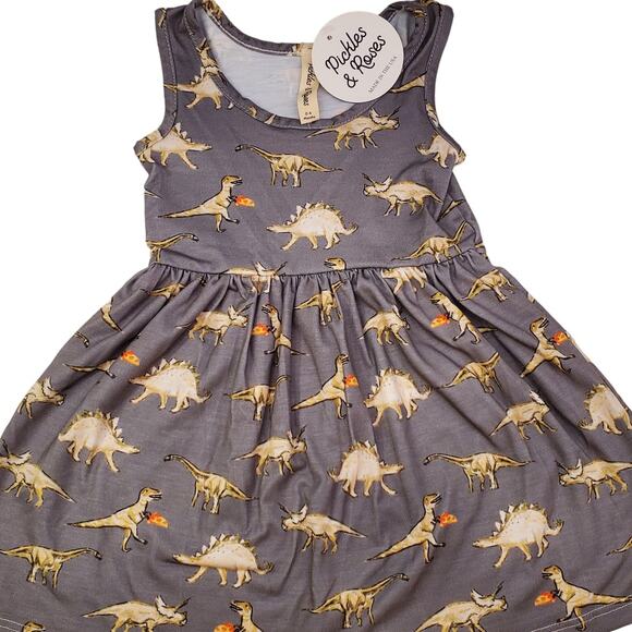 Pickles n Roses Dinosaur Boutique Dress Dinosaurs and Pizza 0 to 6 Months NEW - Picture 1 of 11